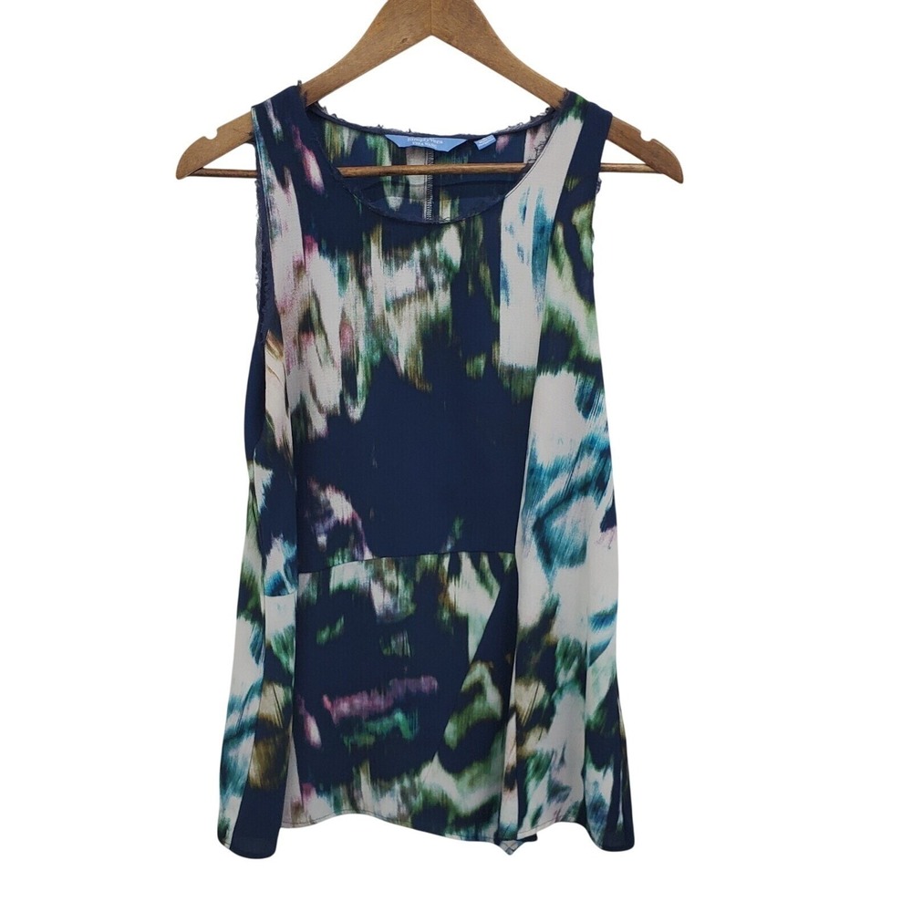 Simply Vera‎ Vera Wang Womens S Blue Abstract Sleeveless Blouse Flowy Top